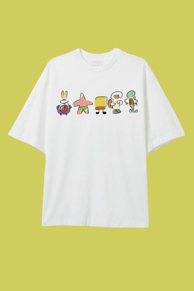 Sponge Printed Oversize White T-Shirt