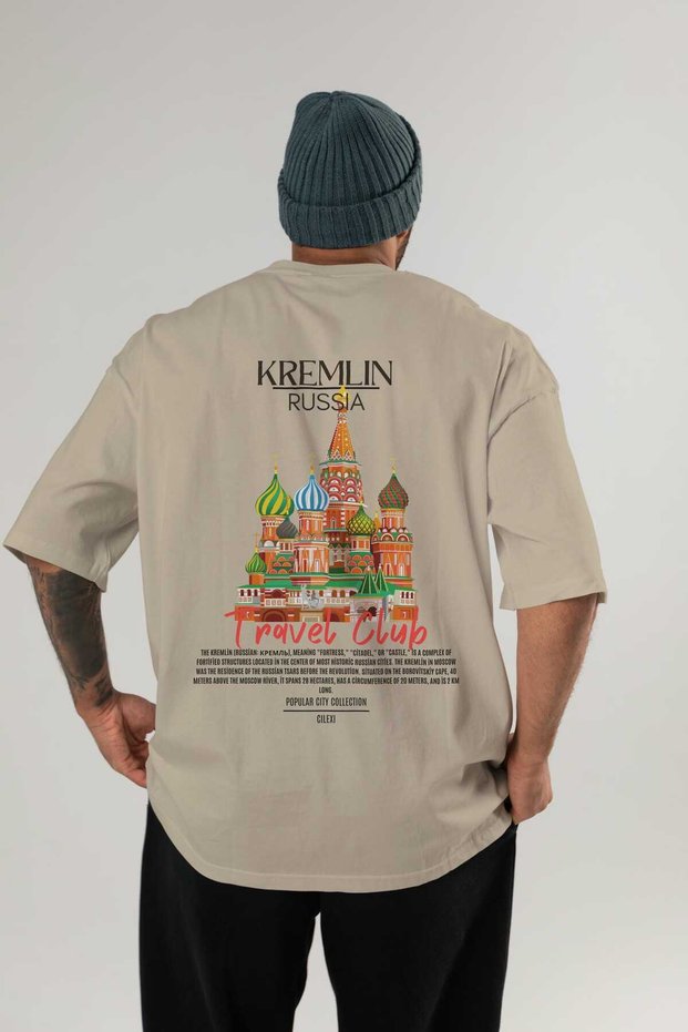 Kremlin Russia Back Printed Beige Oversize T-Shirt Men Women Cotton Crew Neck T-Shirt