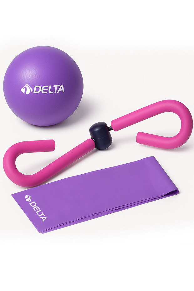 Pilates Firming Set – 20 cm Balance Ball + 120X15 Pilates Band + Fuchsia Thigh Master Purple