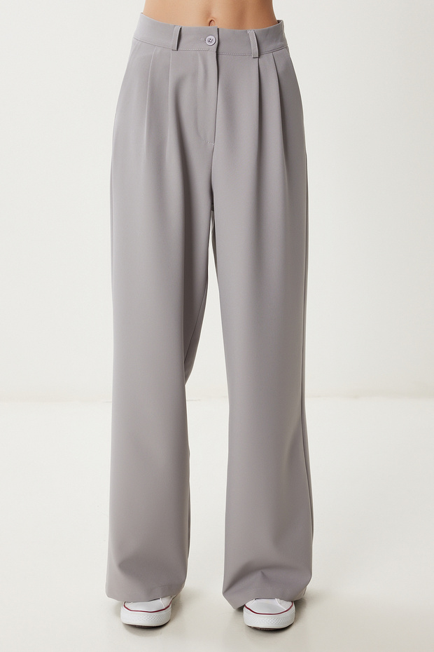 Cepli Dokuma Palazzo Pantolon LGK0007 GRİ - 2