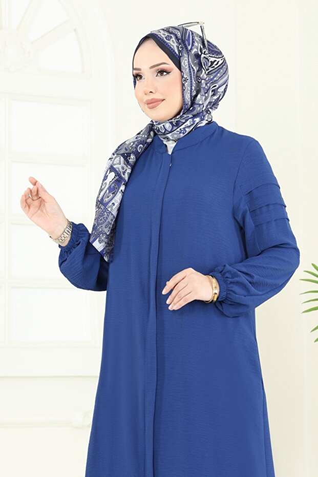 Gizli Fermuarlı Pardesü Ferace 390DVL817-MS İndigo - 4
