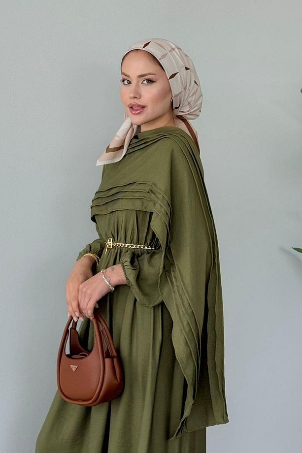 Havva Şal Detaylı Elbise Haki - 4