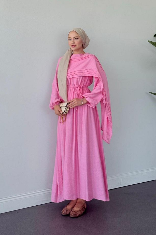 Havva Şal Detaylı Elbise Pembe - 3