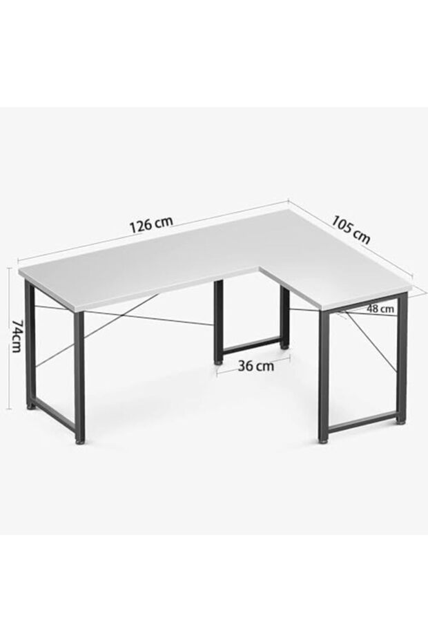 Gaming Desk in L Shape from with Rounded Corner and Detachable Shelf for Home and Office, White - 5