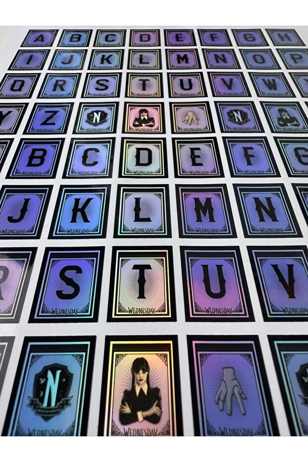 Wednesday Addams Letters Sticker Hologram Set A4 Sizes 1 Sheets - 3