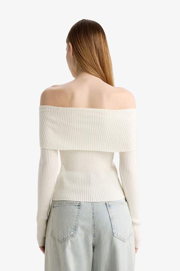 Coool Slim Fit Dar Kesim Açık Omuz Triko Kazak B6537AX25WN - 6