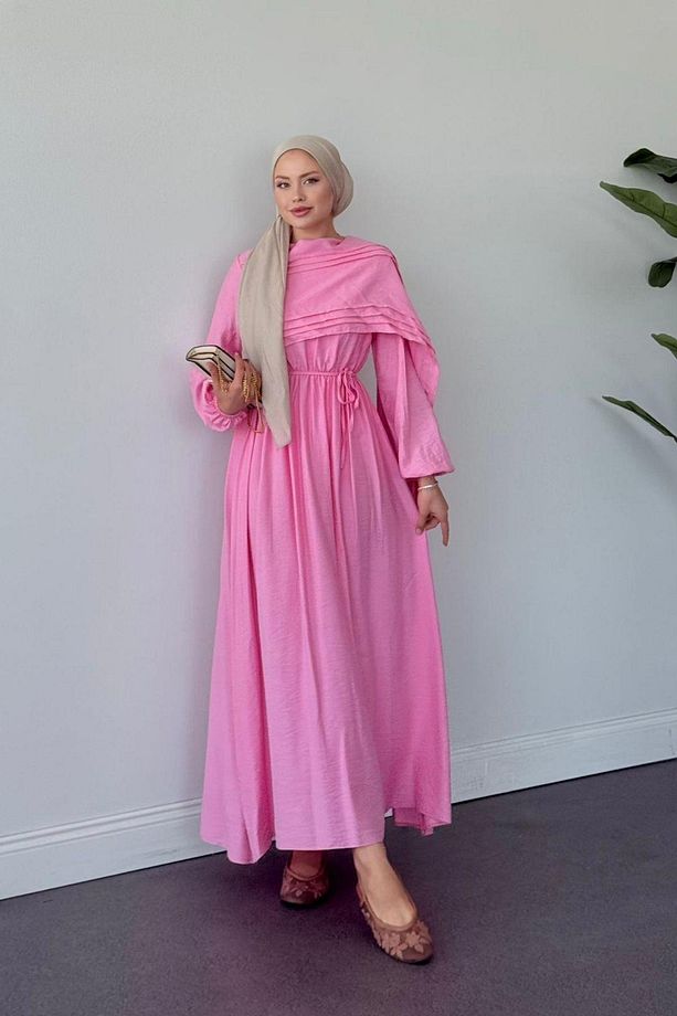 Havva Şal Detaylı Elbise Pembe - 1