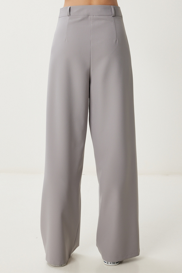Cepli Dokuma Palazzo Pantolon LGK0007 GRİ - 4