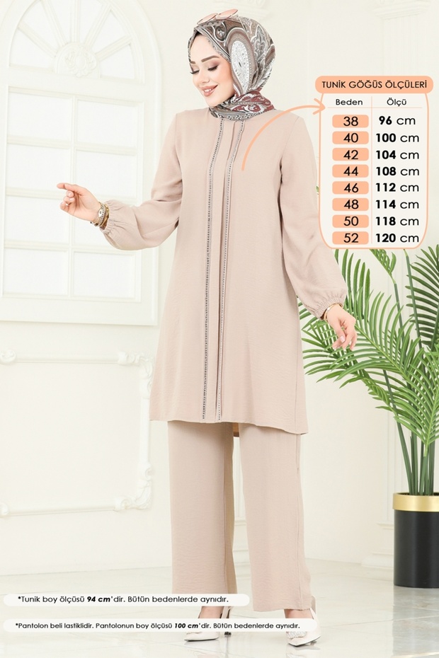 Taş Şeritli Tesettür Takım 367DVL817-MS Açık Vizyon - 1