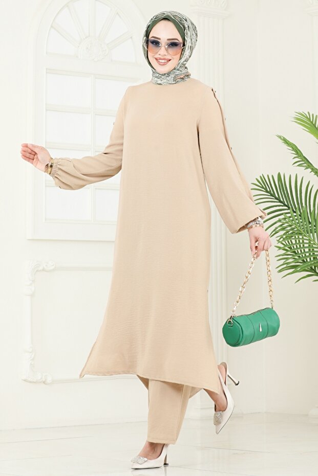 Apolet Düğmeli Tesettür Takım 371DVL817-MS Vizyon - 1