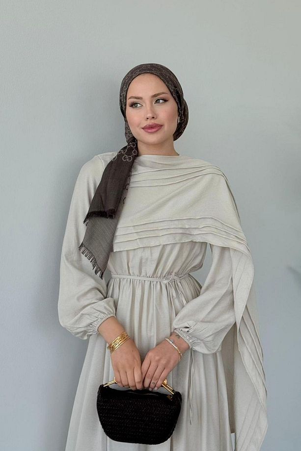 Havva Şal Detaylı Elbise Taş - 3