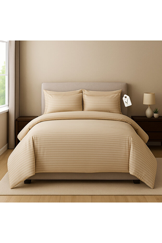 Viewstar 6 Pcs King Size Bedding Set (Beige) – 1 Fitted Sheet, 1 Quilt Cover, 4 Pillowcases
