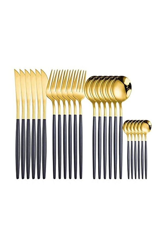 Stainless Steel Western Cutlery Set - 24 Pieces (Black)