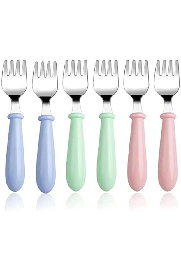 6 Pcs Toddler Utensils, Stainless Steel Forks with Round Handle, Safe Flatware Set, BPA Free