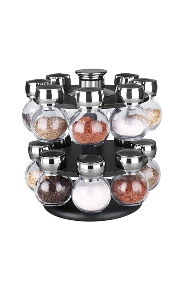 SKEIDO SPICE RACK - 16 PCS GLASS JAR WITH REVOLVING RACK