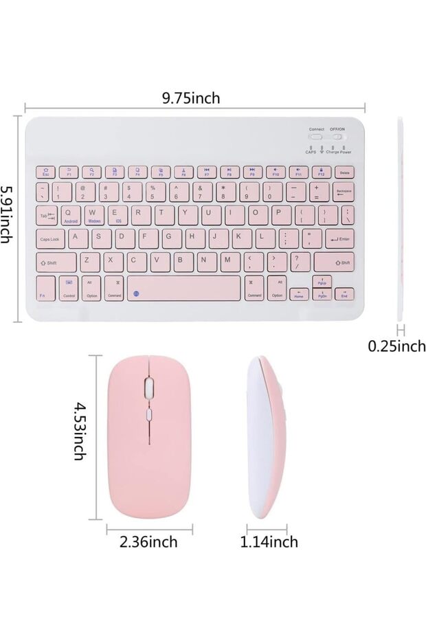 Kablosuz Klavye Mouse Seti, Bluetooth ve 2.4GHz, Sessiz Tuşlar, Windows Mac Android iOS Uyumlu Pembe - 4