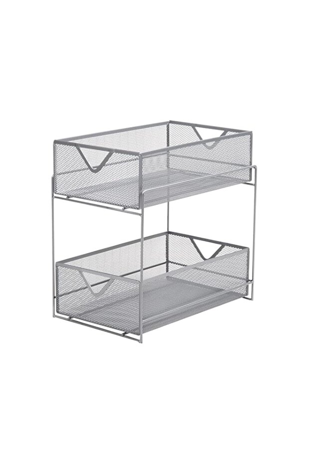 Mind Reader, Supply Storage, Makeup Accessory Organizer, 12 x 8 x 12, Silver