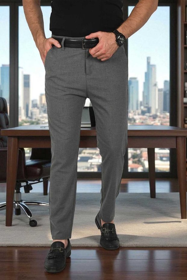 Men's Anthracite Italian Cut Lycra Sports Trousers Stretch Fabric Ankle Length Pipe Leg Classic Trousers 2