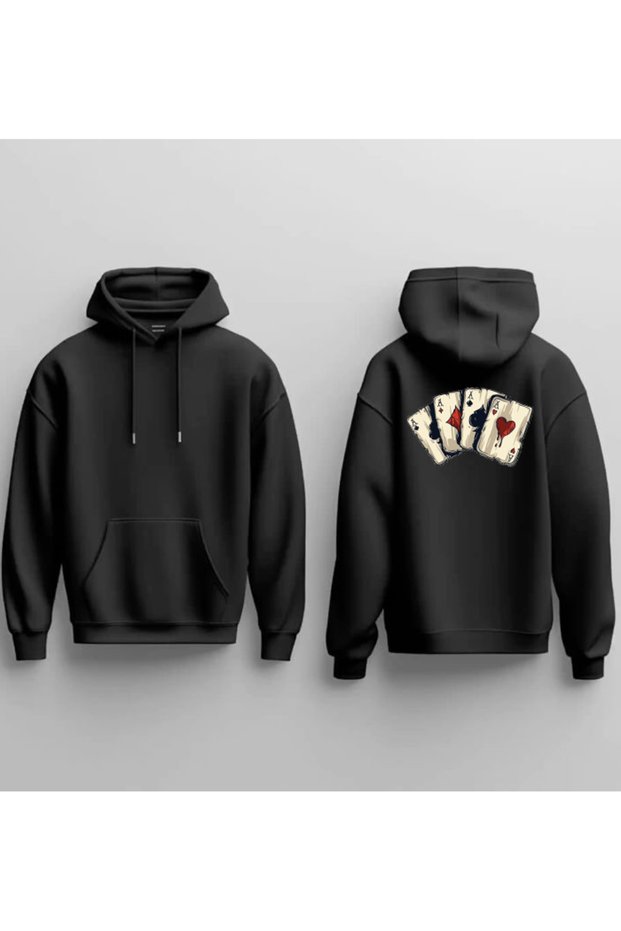 New Season Sweatcard Printed 3 Thread Cotton Hooded Sweatshirt Sebesta Fashion