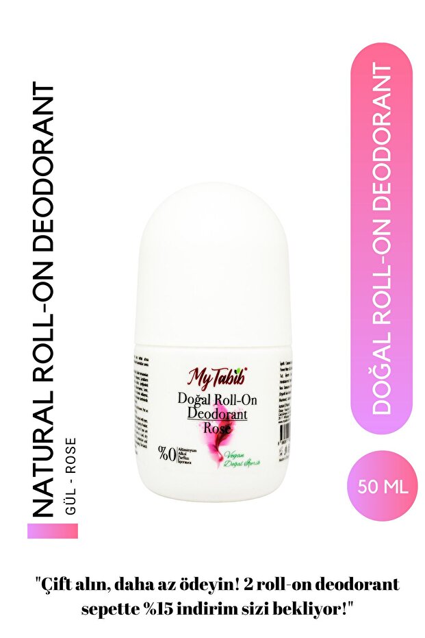 My Tabib Doğal Roll-On Deodorant Rose – Kadın Erkek Kullanımı | Vegan İçerik | 50 ml - 1