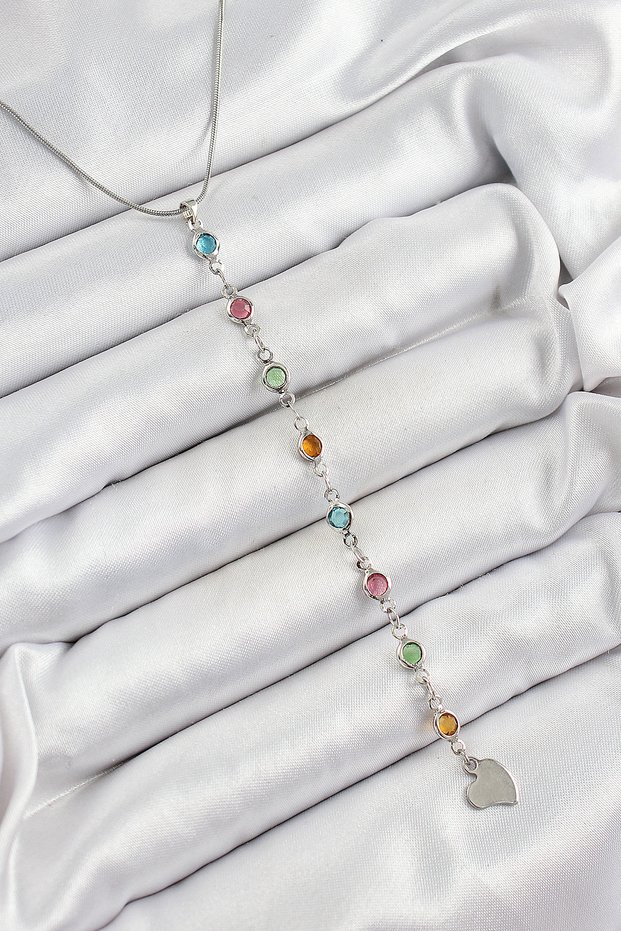 Brass Silver Color Mixed Color Zircon Stone Y Women Necklace Sl12587