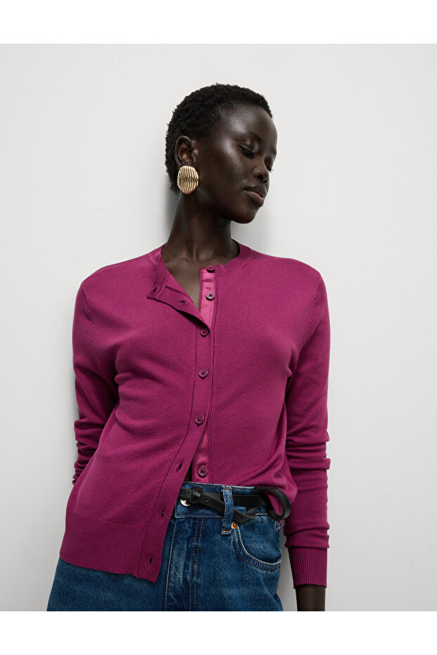 Bisiklet Yaka Düğmeli Hırka - 1