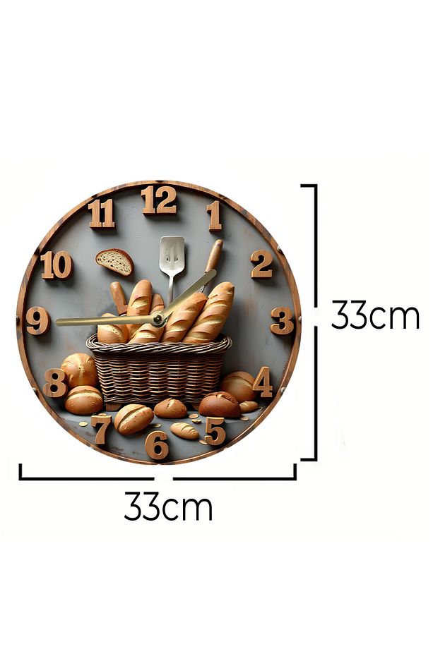 Ekmek Temalı Temperli Cam Duvar Saati – 33x33 cm CSDW347 - 5