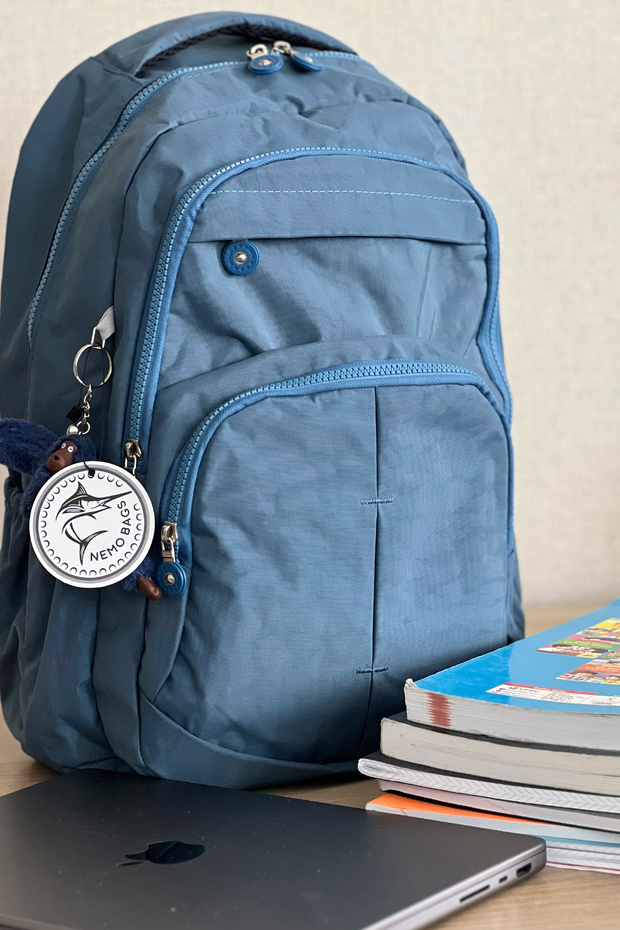 Turquoise Unisex Large Size School Bag, Crinkle Fabric, Laptop Travel Backpack, 24 Lt, 45X30Cm