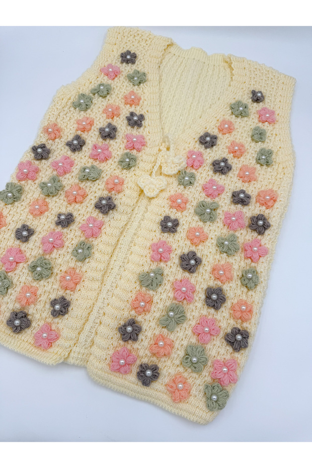 Handmade Pearl Flower Embroidered Knitted Dowry Gift Women's Vest