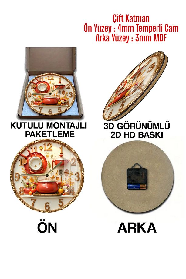 Şıklık & Dayanıklılık Bir Arada! 3D Görünümlü Temperli Cam Saat – 33 cm CSDW352 - 4