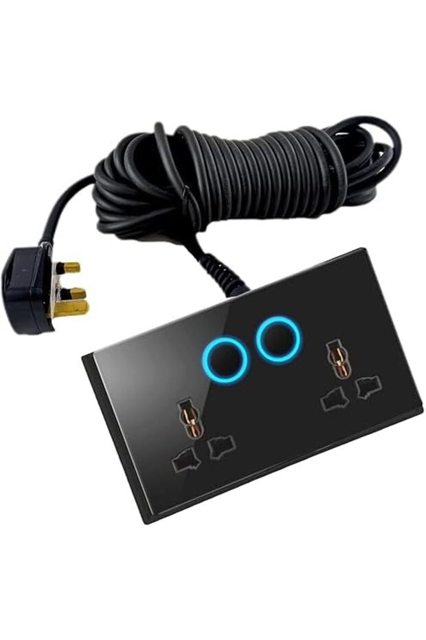 's Dual Neon Indicator Extension with 13A Double Universal Glass Socket, Premium Tempered Fini - 7