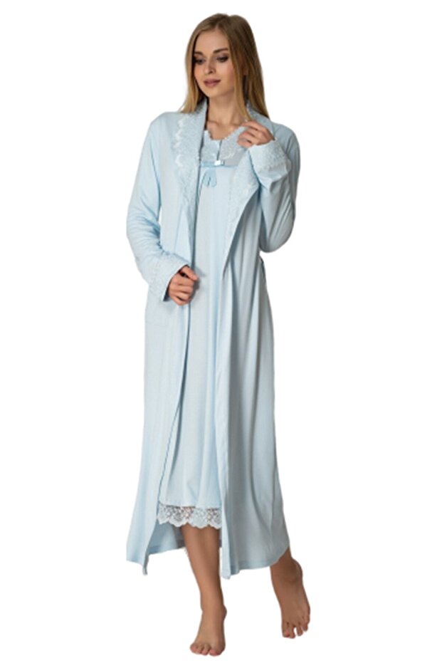 Effortt Blue Maternity and Postpartum Nightgown Set with Robe