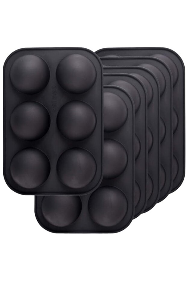 Newk 6 Holes Semi Sphere Silicone Mold, 6 Packs 6-Cavity Half Sphere Mold for Making Chocolate Bomb, Cake, Jelly, Pudding, Dome Mousse - Black