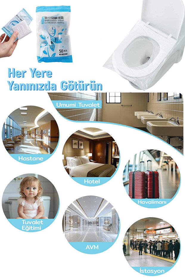 Hijyenik Tek Kullanımlık Klozet Kapağı Poşeti Kapak Örtüsü Pratik Seyehat Restaurant Hijyenik Örtü - 9