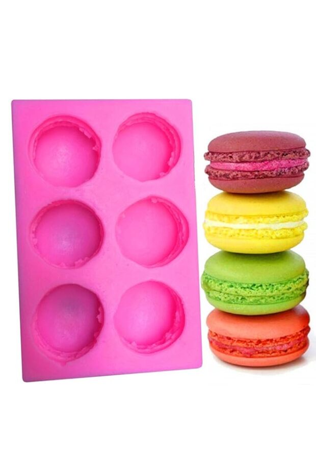 BUSOHA 6-Cavity 3D Macaroon Silicone Mold for Fondant, Macaron Hamburger Baking Molds, Candle Mold, Muffin Molds, Cake/Cupcake Decorating, Chocolate, Candy, Polymer Clay, Mini Soap, Bath Bomb