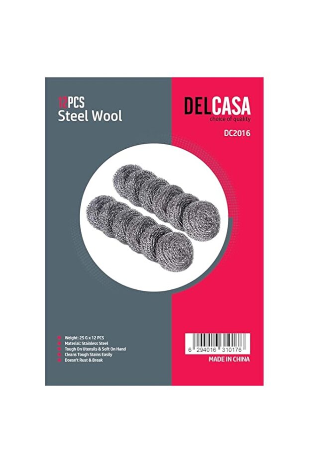 Delcasa 12 Pcs Steel Wool, DC2016 | Ideal for Cast Iron Pans, Powerful Scrubbing for Stubborn Messe