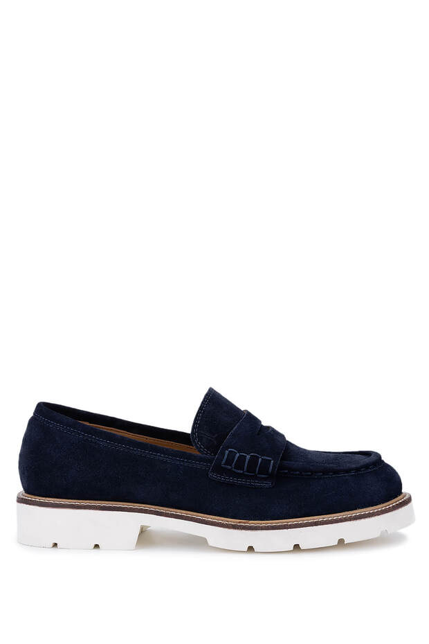 Men's Genuine Leather Navy Blue Suede Loafers