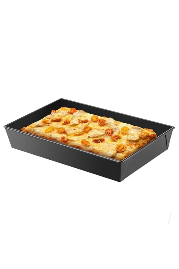 1 Pc Detroit Style Pizza Pan 10x14x2.36 Inch Pre-Seasoned Hard Carbon Steel Rectangular Deep Dish Pizza Pan Non-Stick Oven Safe Sicilian Style Bakeware for Crispy Crust