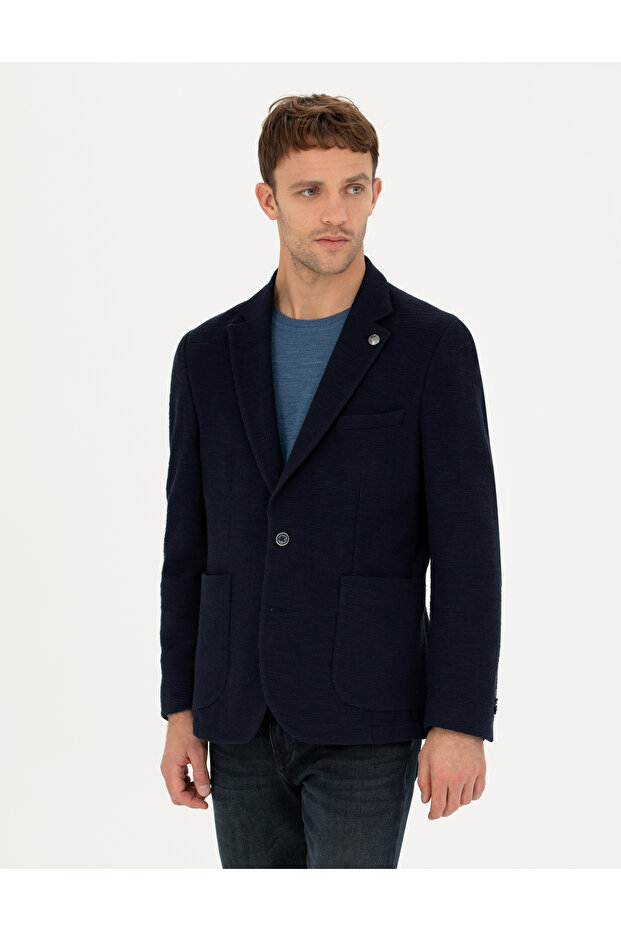 Navy Blue 100% Cotton Extra Slim Fit Sports Jacket 50272747-Vr033