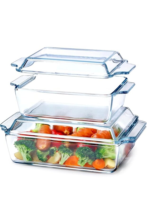 NUTRIUPS Set of 2 (1 L + 1.5 L) Rectangular Casserole Dish with Lid, Casserole Dish Glass with Lid,