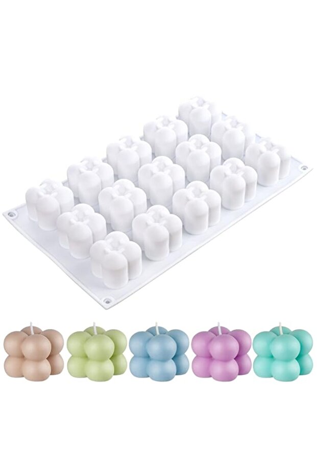 3D Magic Ball Fondant Silicone Molds Bubbles Cube Mold, Wax Candle Overlapping Balls Sphere Mold Baking Mousse Cake for Candy Cupcake Soap Chocolate Dessert DIY Decorating Tools (15 Cavity)