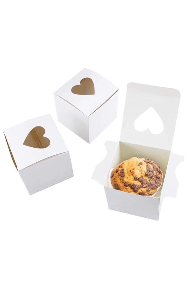 Newbested 50 Pack 3" Mini Individual White Cupcake Box with Heart Shaped Window,Small Single Favor - 1
