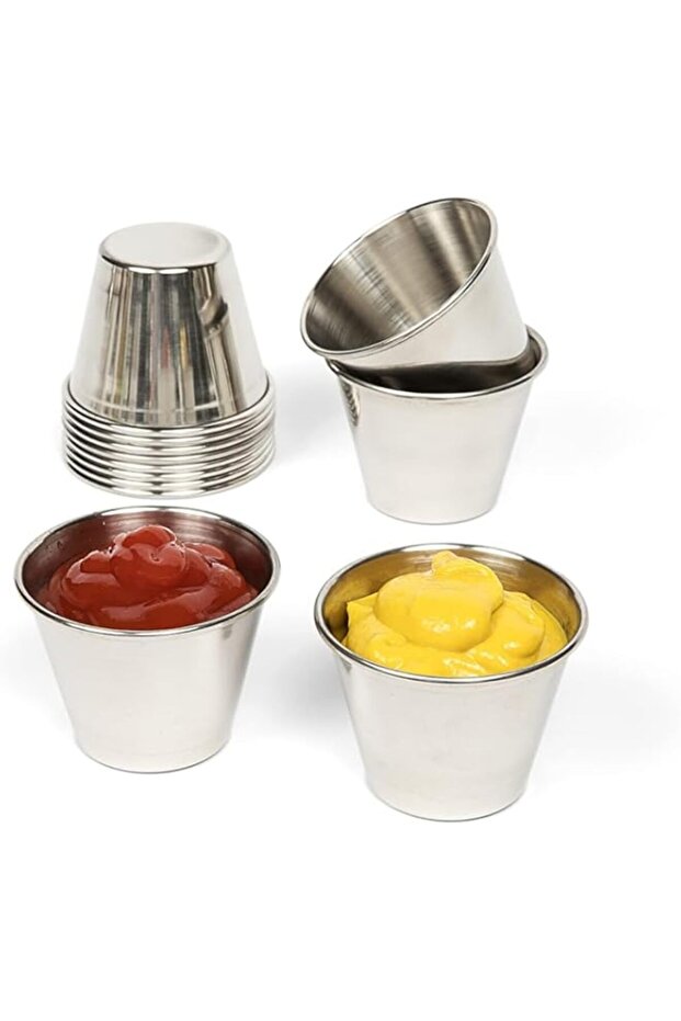 Small Sauce Cups, Stainless Steel Ramekin Dipping Sauce Cup, Commercial Grade Individual Round Condiment cups Reusable Stackable Metal Portion Containers for Sampling Salad Dressing, Sides 12Pcs 60ml