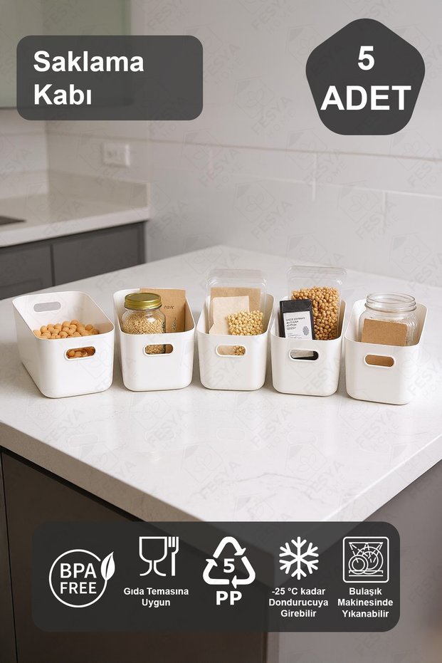 5 Pcs Storage Container Organizer Organizer White Color Plastic Multipurpose Organizer
