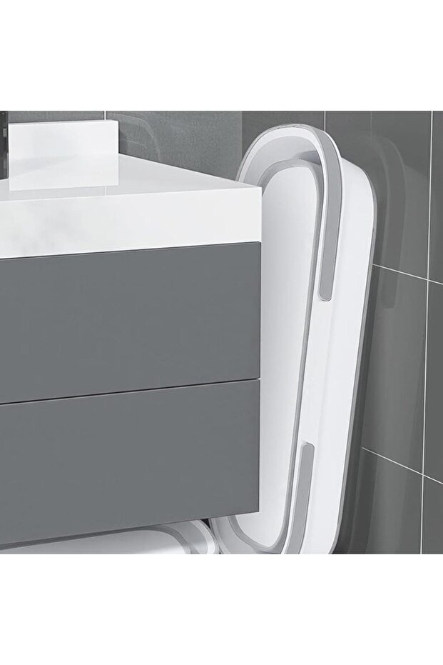 Rotating Mop Set with 4 Microfiber Refills and 10L Collapsible Bucket, awwaline, White/Grey - 3