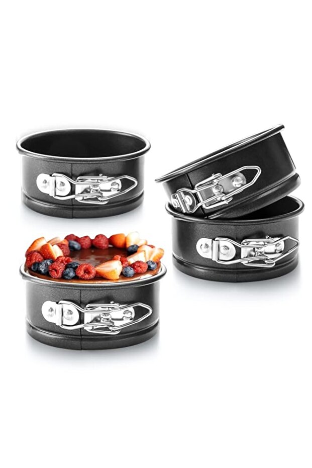 Mini Springform Pans, 4 Set Small Cheesecake Pan with Leak-Proof Removable Bottom Non-Stick Round 4 Inches Cake Pan for Baking Crushed Cakes Pies Quiches (Deep grey)
