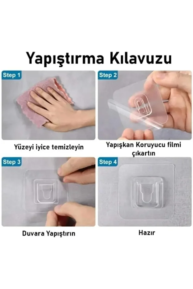 1 çift-Çift Taraflı Yapışkanlı Geçmeli Klips – Şeffaf Duvar Askısı, Delik Yok Vida Yok Duvar Kancası - 6