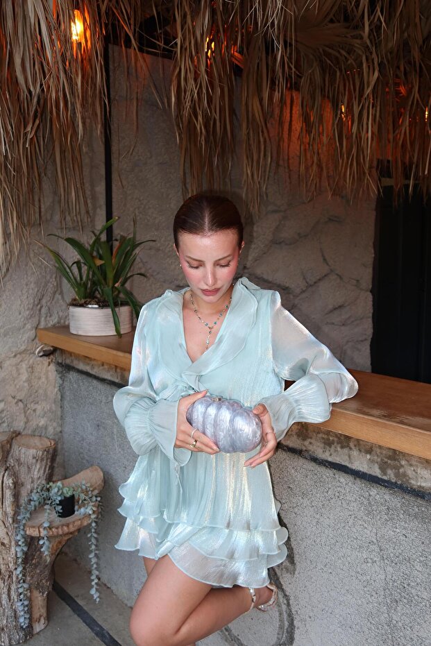 İnci Yeşili Romantik Elbise - 3