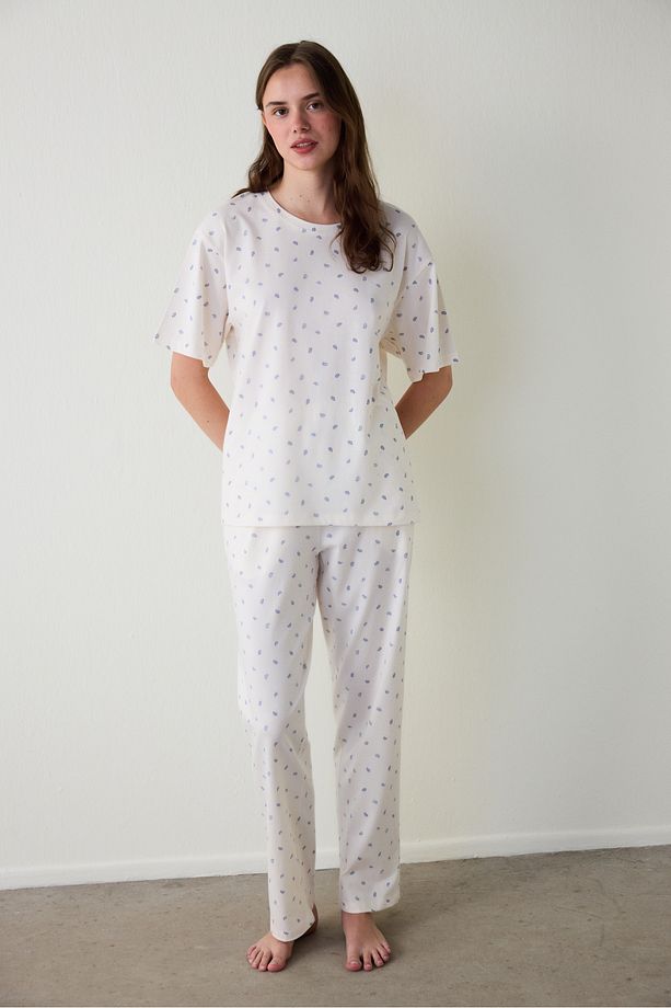 Gardenya Hailee Çiçekli Bisiklet Yaka Kısa Kollu Pijama Takımı - 4