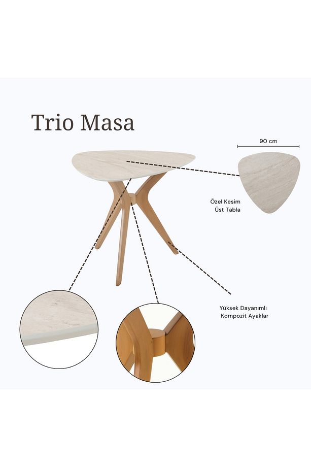 TRİO MODEL TRAVERTEN/AÇIK CEVİZ ÖZEL KESİM MUTFAK VE BALKON MASASI 90X99 - 5